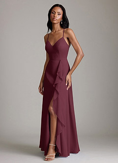 Azazie Naeem Bridesmaid Dresses Cabernet A-Line V-Neck Ruffle Chiffon Dress image5
