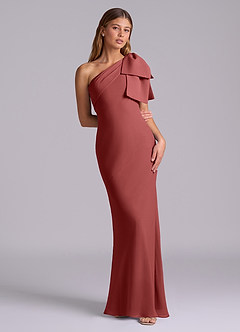 Azazie Yuanna Bridesmaid Dresses Terracotta Mermaid One Shoulder Chiffon Dress image3