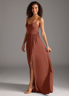 Azazie Zeya Bridesmaid Dresses Clay A-Line Pleated Stretch Satin Dress image6
