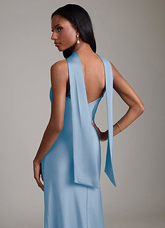 Azazie Cassiana Final Sale Sky Blue Mermaid Pleated Stretch Satin Dress image4