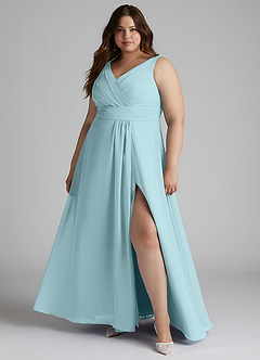 Azazie Karina Bridesmaid Dresses Sea Glass A-Line Pleated Chiffon Dress image6