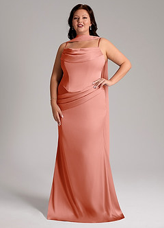 Azazie Sorrel Bridesmaid Dresses Coral Mermaid Strapless Stretch Satin Convertible Dress image7