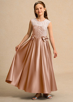 Azazie Candy Girl Flower Girl Dresses Champagne Rose Ball-Gown Bow Matte Satin Dress image4