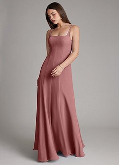 Azazie Nyla Bridesmaid Dresses Desert Rose A-Line Square Neckline Chiffon Dress image6