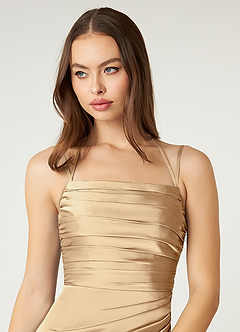 Azazie Desi Brudtärnklänningar Klänning av Tubklänning i Stretch Satin Halterneck Korsett Champagne image6