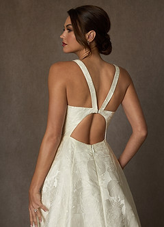 Azazie Olivette Wedding Dresses Antique White Ball-Gown Strap Floral Jacquard Dress image8