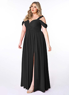 Azazie Lianne Bridesmaid Dresses Black A-Line Off the Shoulder Chiffon Dress image10