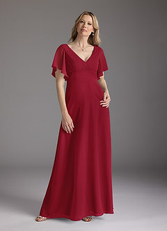 Azazie Alessa Mother of the Bride Dresses Burgundy A-Line V-Neck Pleated Chiffon Dress image3