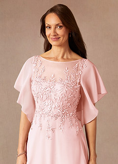 Azazie Faviola Mother of the Bride Dresses Blushing Pink A-Line Boatneck sequins Chiffon Dress image6