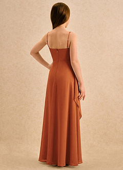 Azazie Cannoli Girls Formal Flower Girl Dresses Cinnamon A-Line Pleated Chiffon Dress image2