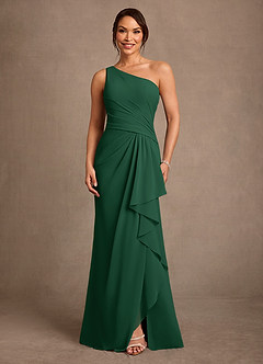 Azazie Floy Abiti per la Madre della Sposa Abito Tubino in Chiffon Monospalla Verde Scuro image1