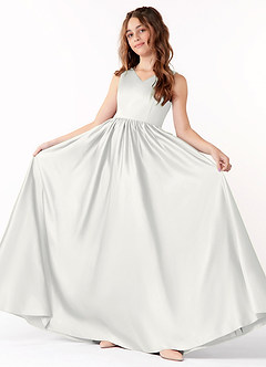 Azazie Hathaway Junior Jurk van Stretch Satijn met A-Lijn Boog Wit image2