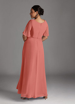 Azazie Tricia Mother of the Bride Dresses Salmon Pink A-Line V-Neck Pleated Chiffon Dress image4