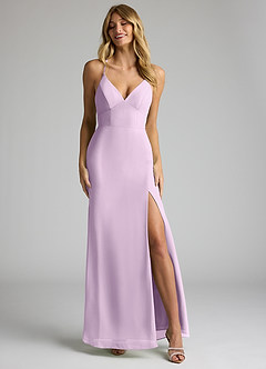 Azazie Becca Bridesmaid Dresses Frosted Lilac Sheath V-Neck Chiffon Dress image4