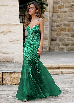 Dentelle Verde Vestido de fiesta de sirena image6