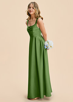 Azazie Azaria Junior Basil A-Line Pleated Stretch Satin Dress image4
