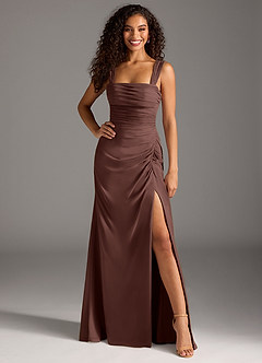 Azazie Jesaphine Bridesmaid Dresses Espresso Sheath Bow Chiffon Dress image4