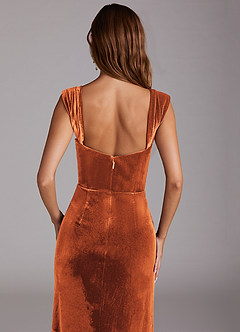 Azazie Junia Bridesmaid Dresses Burnt Orange Sheath Off the Shoulder Velvet Convertible Dress image2