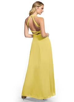 Azazie Clarice Abiti da Damigella Abito A-Line in Chiffon con Scollo Halter Canarino image4