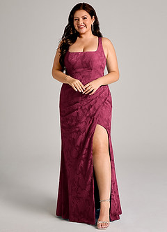 Azazie Mero Bridesmaid Dresses Burgundy Sheath Pleated Floral Burnout Dress image9