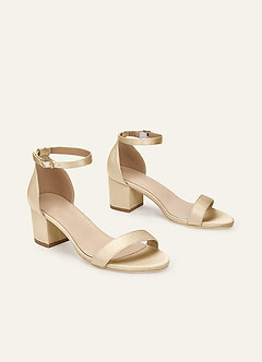 front Matching Color Matte Satin One Strap Buckle Block Heel Sandals