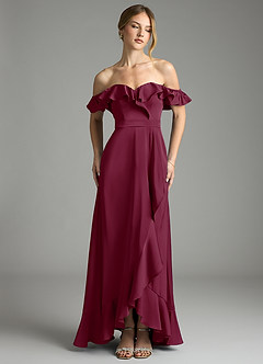 Azazie Lyra Bridesmaid Dresses Mulberry A-Line Off the Shoulder Stretch Satin Convertible Dress image1