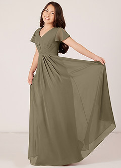 Azazie Peony Junior Willow Green A-Line Pleated Chiffon Dress image4
