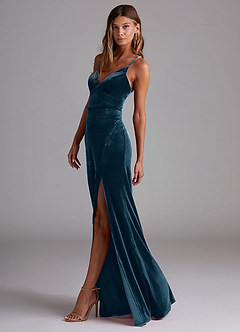 Azazie Becca Robes de demoiselle d'honneur Robe Fourreau en velours Topaze Bleue image2