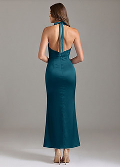 Azazie Valerie Bridesmaid Dresses Ink Blue Mermaid Pleated Stretch Satin Dress image2