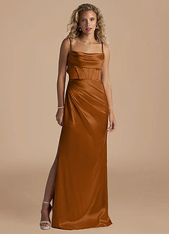 Azazie Mai Final Sale Auburn Sheath Pleated Metallic Satin Dress image1