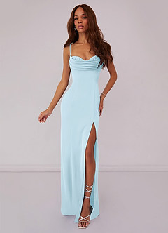 Barbie ♥ Azazie Bridesmaid Dresses Sky Blue Mermaid Corset Stretch Satin Dress image1