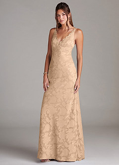 Azazie Tianna Bridesmaid Dresses Champagne Sheath Lace Floral Burnout Dress image4