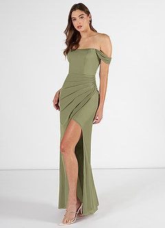 Azazie Kit Jurken voor bruidsmeisjes Jurk van Mesh met Zeemeermin Off the Shoulder Pistache image3