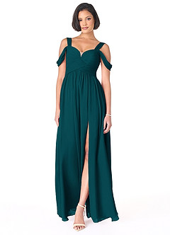 Azazie Lianne Bridesmaid Dresses Pine A-Line Off the Shoulder Chiffon Dress image2