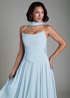 Azazie Ira Vestidos de damas de honor Vestido Azul Cielo de Gasa de Línea A con Corsé image7