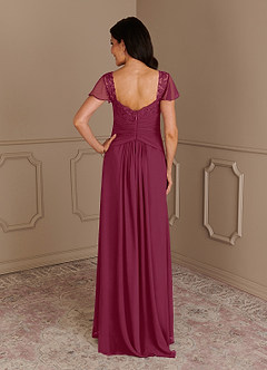 Azazie Gwenyth Kleider für die Brautmutter A-Linie Spitze Chiffon Kleid Maulbeerrot image3