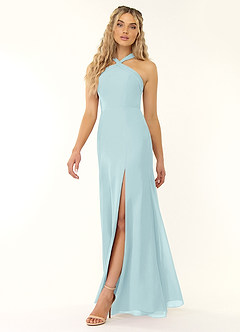 Azazie Rue Bridesmaid Dresses Sea Glass A-Line Halter Chiffon Dress image4