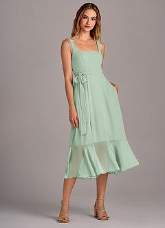 Azazie Deb Bridesmaid Dresses Agave A-Line with Pockets Chiffon Convertible Dress image4