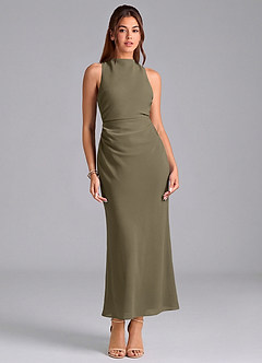 Azazie Evadne Bridesmaid Dresses Willow Green Sheath Pleated Chiffon Dress image3