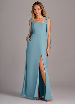 Azazie Debra Bridesmaid Dresses Moody Blue A-Line with Pockets Chiffon Convertible Dress image1