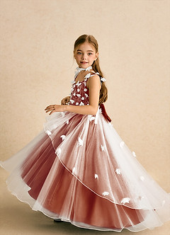 Azazie Darlina Robe Demoiselle D'honneur Fillette Robe Princesse en Tulle Dentelle Ivoire Paprika image3