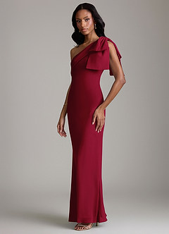 Azazie Yuanna Bridesmaid Dresses Burgundy Mermaid One Shoulder Chiffon Dress image5