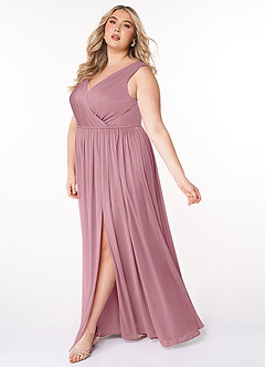 Azazie Tanicia Bridesmaid Dresses Vintage Mauve A-Line V-Neck Pleated Mesh Dress image7