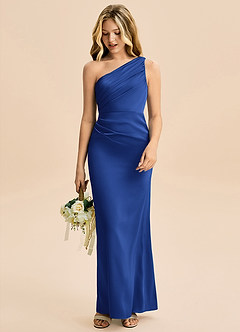 Azazie Akilah Junior Robe Fourreau en Satin extensible Plissée Bleu Roi image3