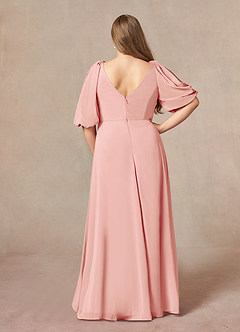 Azazie Bronwyn Kleider für die Brautmutter A-Linie V-Hals Gerüscht Chiffon Kleid Rosettenrosa image7