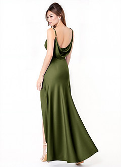 Azazie Alaija Bridesmaid Dresses Olive Mermaid Side Slit Stretch Satin Dress image1