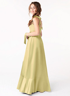 Azazie Barbara Junior Lemon Sorbet A-Line Bow Stretch Satin Dress image2