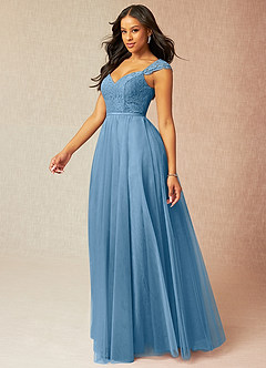 Azazie Luxi Bridesmaid Dresses Steel Blue A-Line Pleated Tulle Dress image3