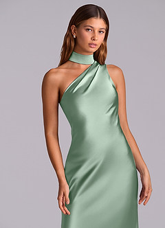 Azazie Seona Robes de demoiselle d'honneur Robe Sirène en Satin extensible Une épaule Agave image2