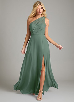 Azazie Phaedra Bridesmaid Dresses Eucalyptus A-Line One Shoulder Chiffon Dress image4
